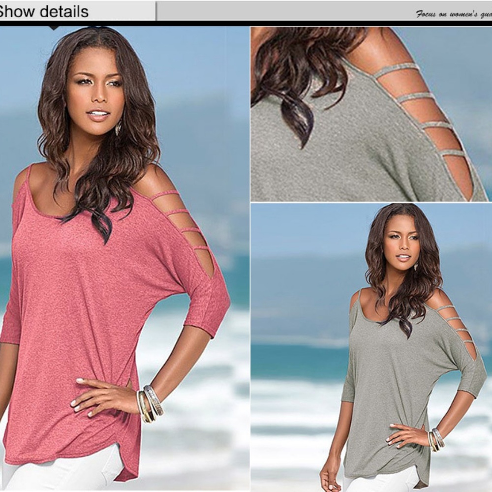 Cold Shoulder Black or Blue 3/4 Sleeve Tunic - Picture 5 of 6
